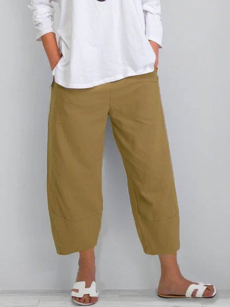 Crop Pants Women Solid Pockets Pants