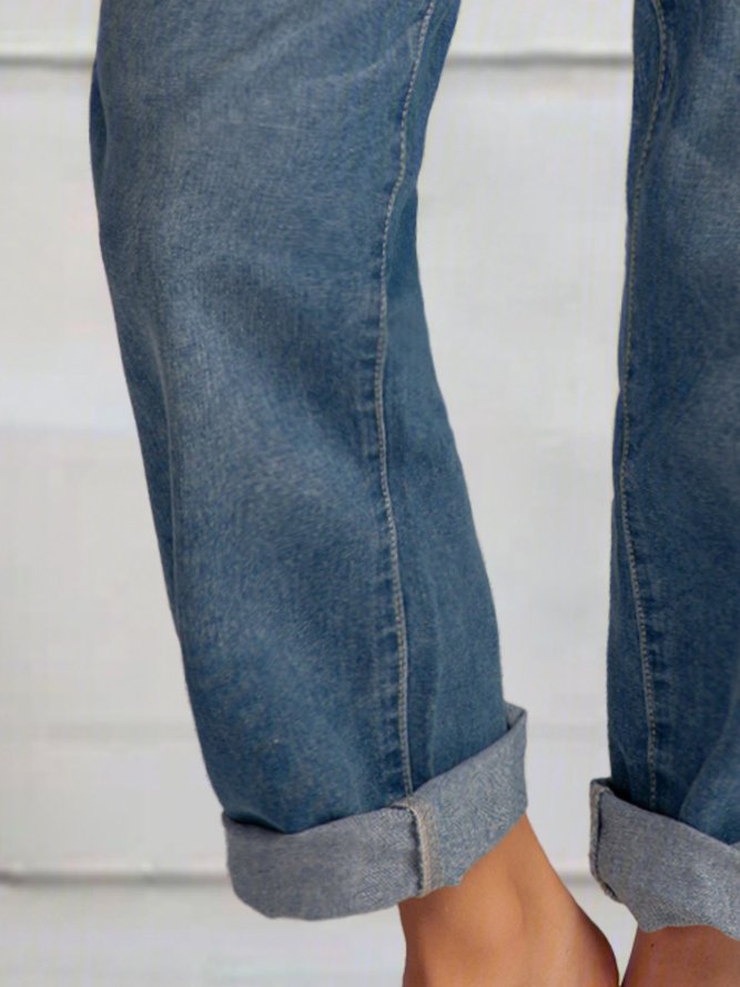 Blue Casual Buttoned Pants