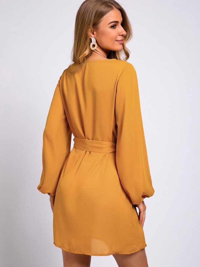 Ginger Yellow Balloon Sleeve Chiffon Dresses | noracora