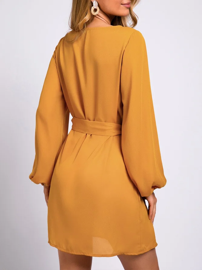 Ginger Yellow Balloon Sleeve Chiffon Dresses noracora