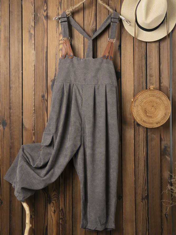 Casual Solid Color Pocket Loose Jumpsuit
