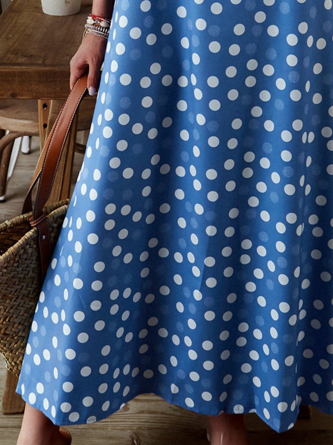 Round Neck Sleeveless Polka Dots Maxi Weaving Dress