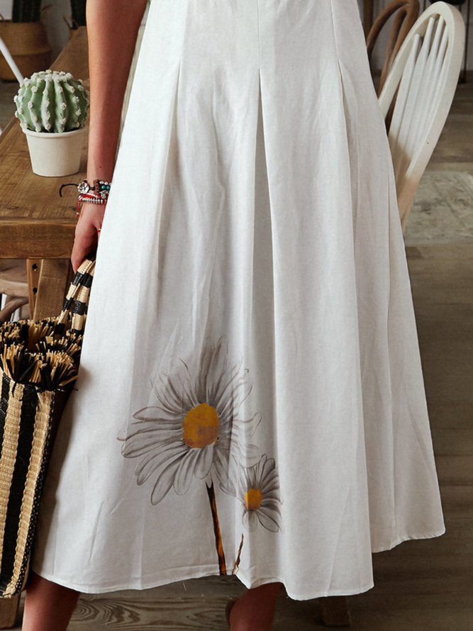 White Cotton Floral Casual Weaving Dress