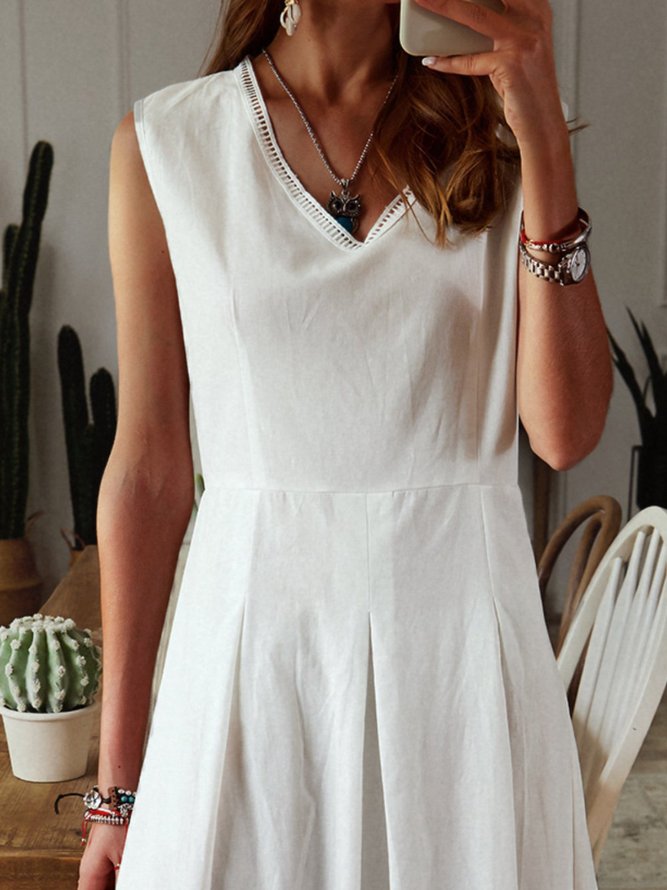 White Cotton Floral Casual Weaving Dress
