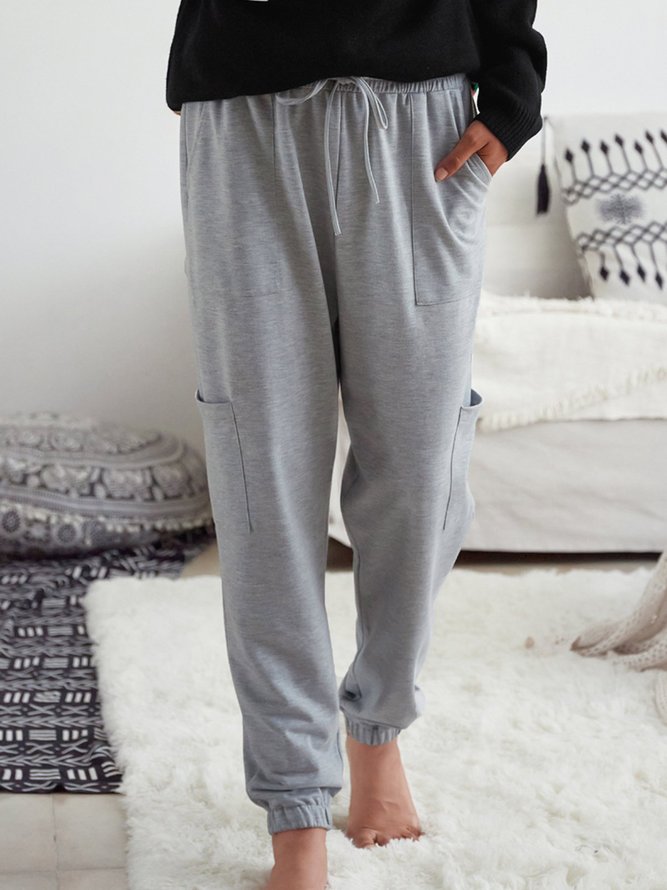 Gray Simple Cotton Solid Pockets Sports Pants noracora