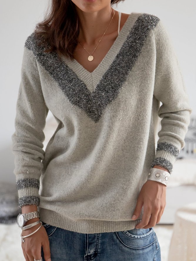 Gray Patchwork Long Sleeve Sweater