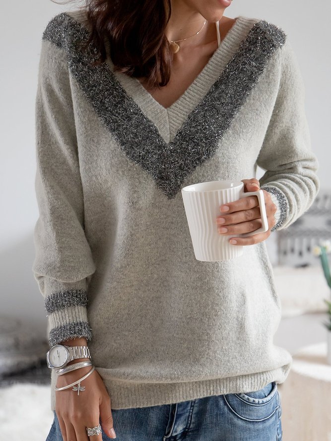 Gray Patchwork Long Sleeve Sweater