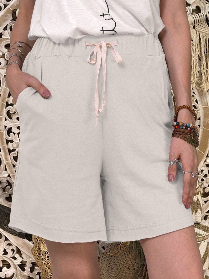 Plain Cotton-Blend Casual Women Shorts