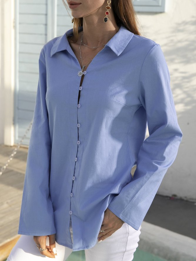 Vintage Long Sleeve Plain Plus Size Casual Shirt Tops