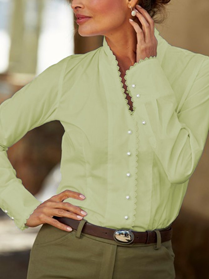 Long Sleeve Cotton-Blend Elegant Blouse & shirt