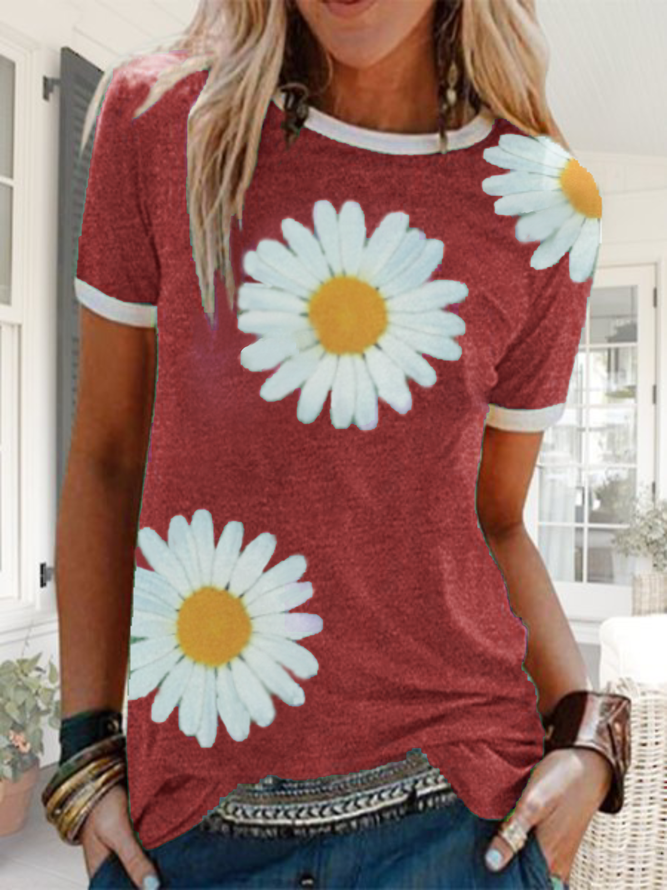 Plus size Short Sleeve Daisy Casual Shirts & Tops