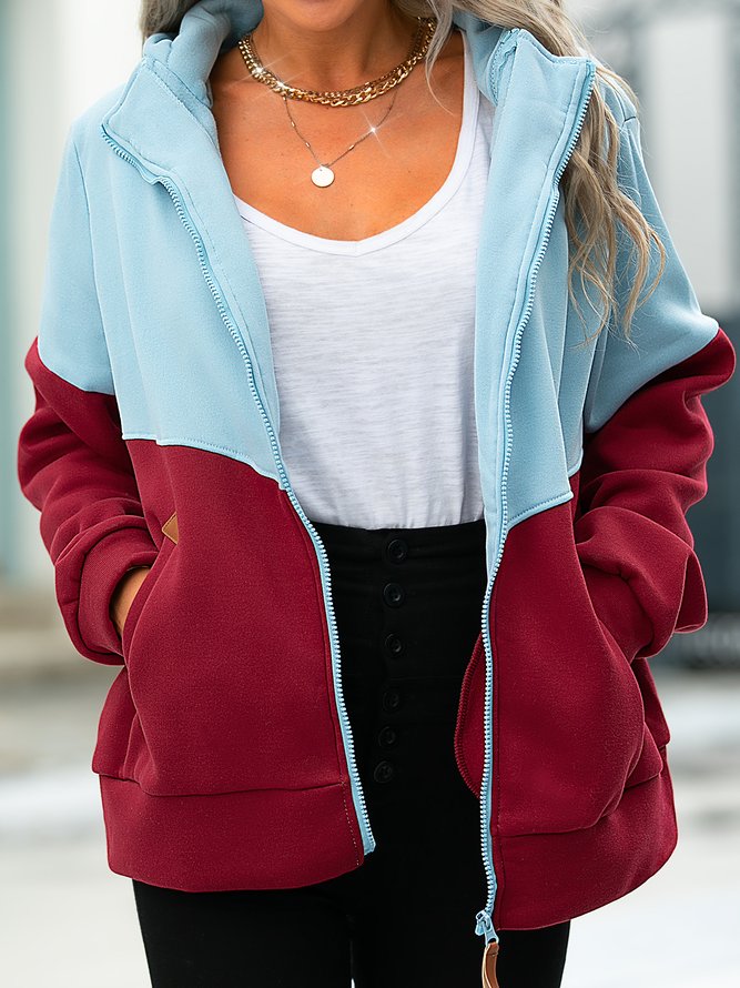 Color-Block Casual Solid Outerwear