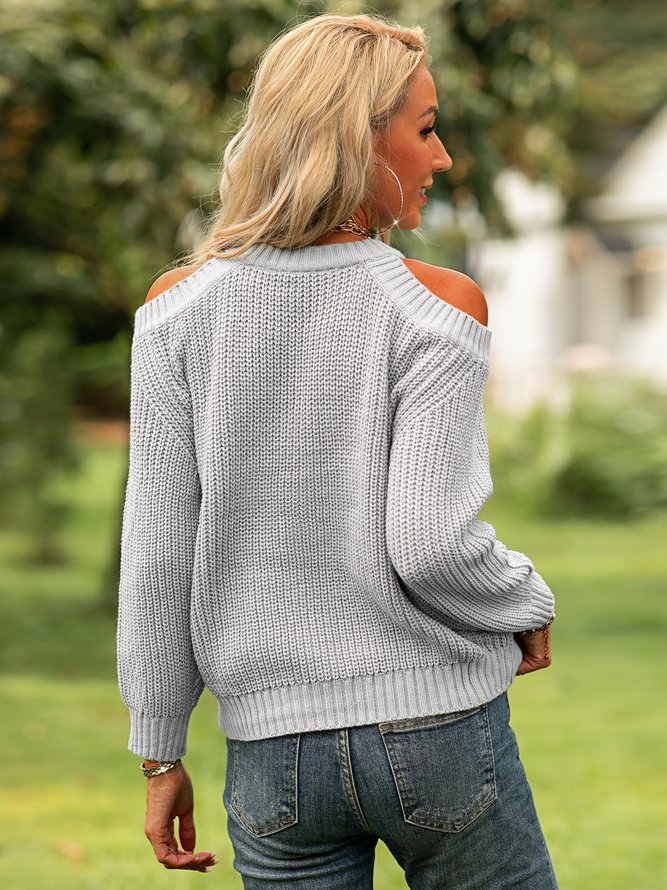 Sweet Long Sleeve Shift Off Shoulder Cold Shoulder Sweater