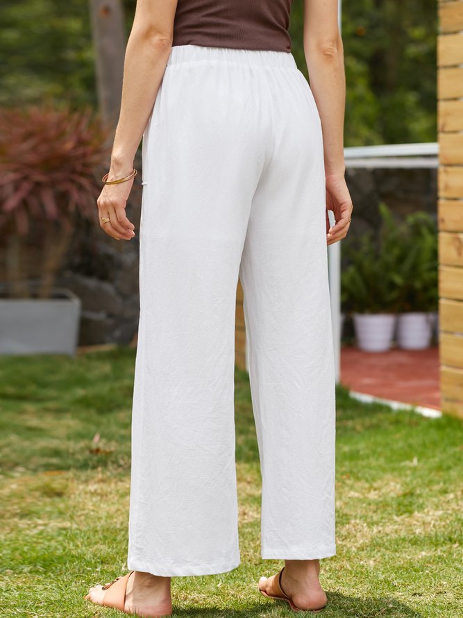 Women's Linen Casual Plain White Solid Pants