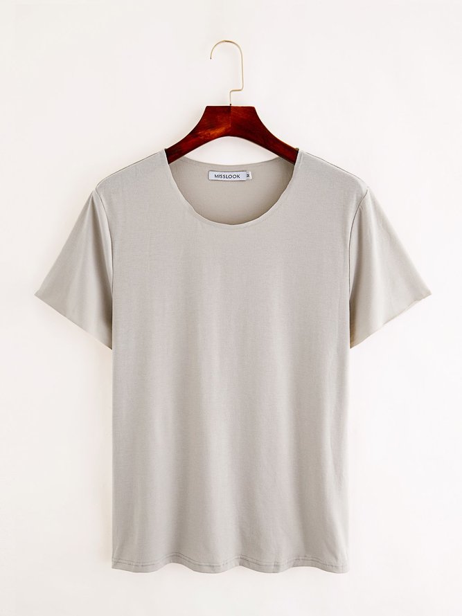 Plain Jersey Simple Loosen Vintage Plus Size Short Sleeve Casual Tops