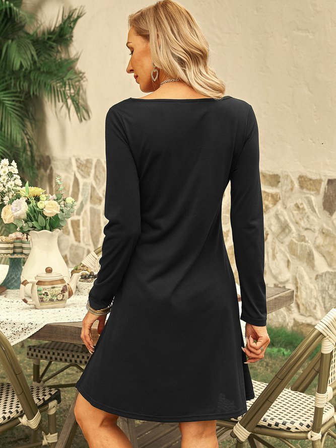 Sexy Solid V neck Long Sleeve A-line Dresses