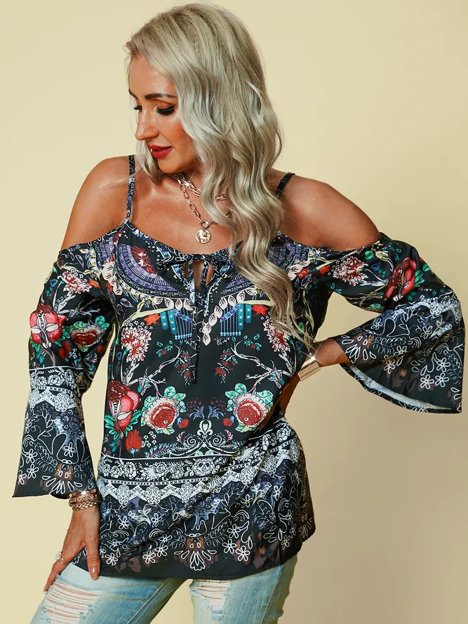 Plus Size Long Sleeve Boho Tops Noracora