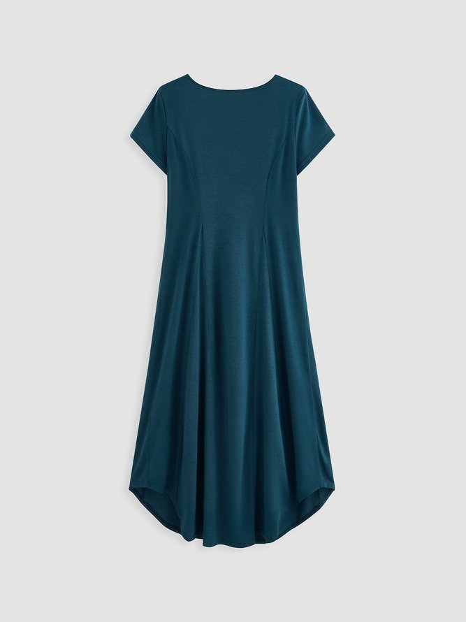 Short Sleeve Casual Cotton-Blend A-Line Knitting Dress