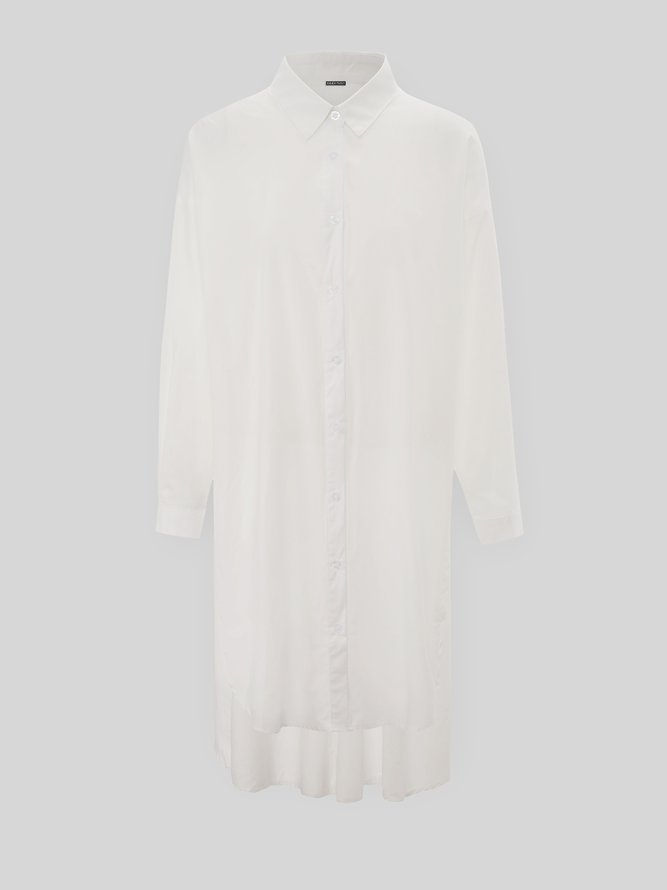 White Casual V Neck Plain Weaving Dress