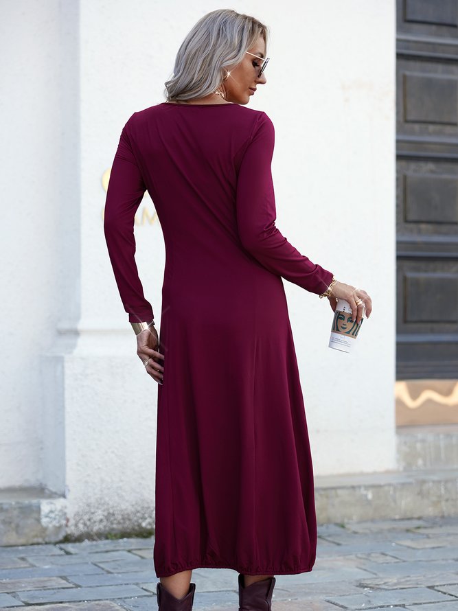 Casual Long Sleeve Round Neck Plus Size Dress