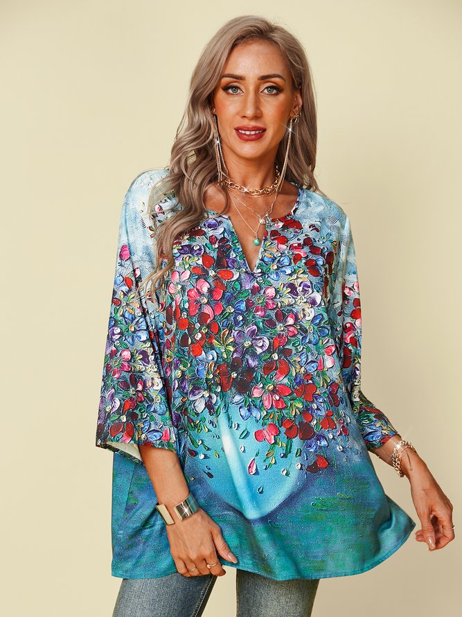Plus size Boho Floral Casual Tops | noracora