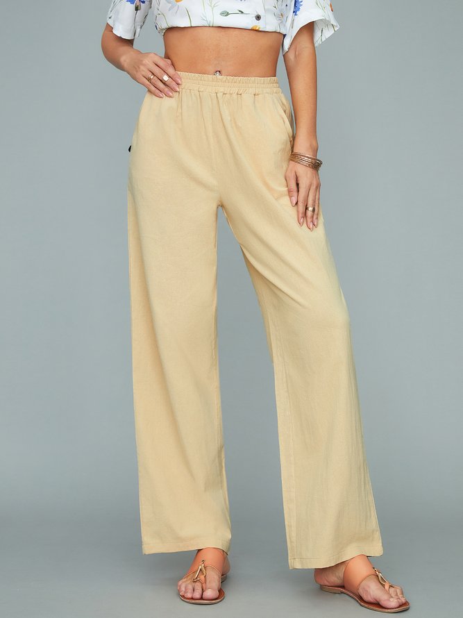 Vacation Casual Loosen Cotton Linen Solid Pants