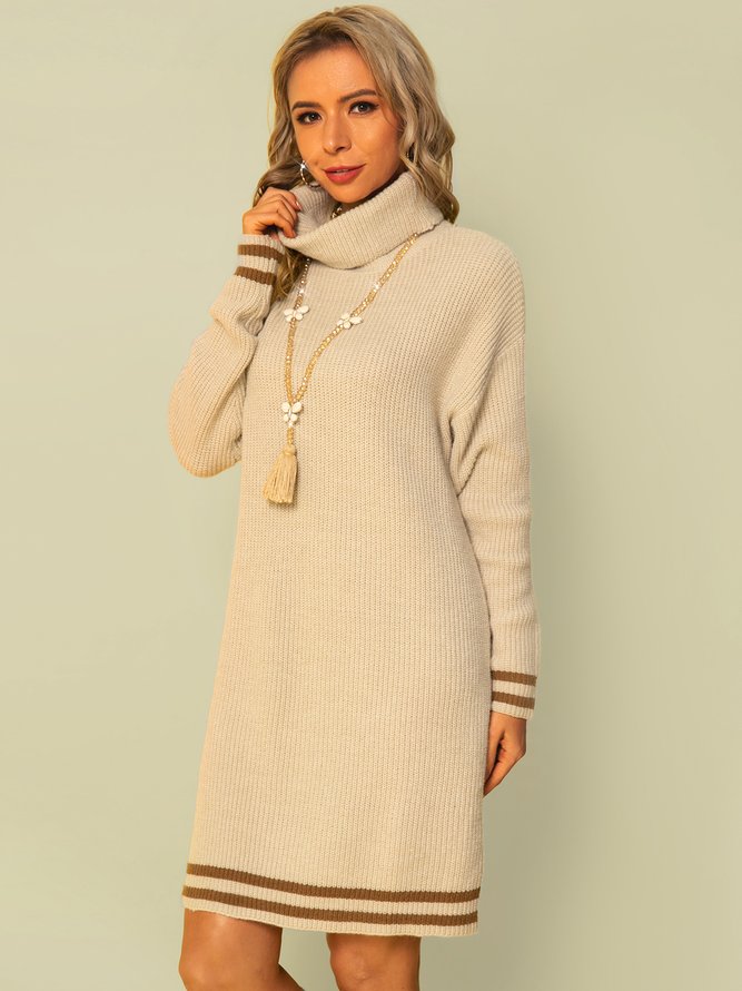 Plain Knitted Long Sleeve Turtleneck Sweater Dress