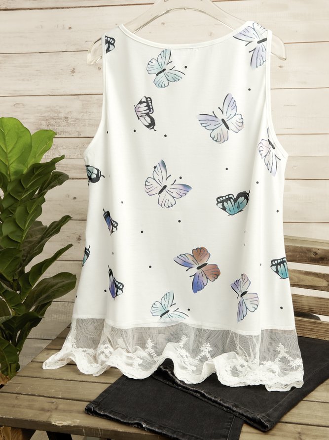 Butterfly Casual Sleeveless Shift Shirts & Tops
