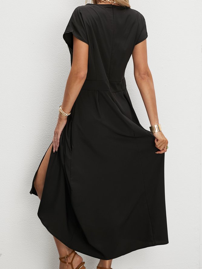 Plus Size Vintage Casual Plain Sleeveless Vintage V Neck Weaving Dress