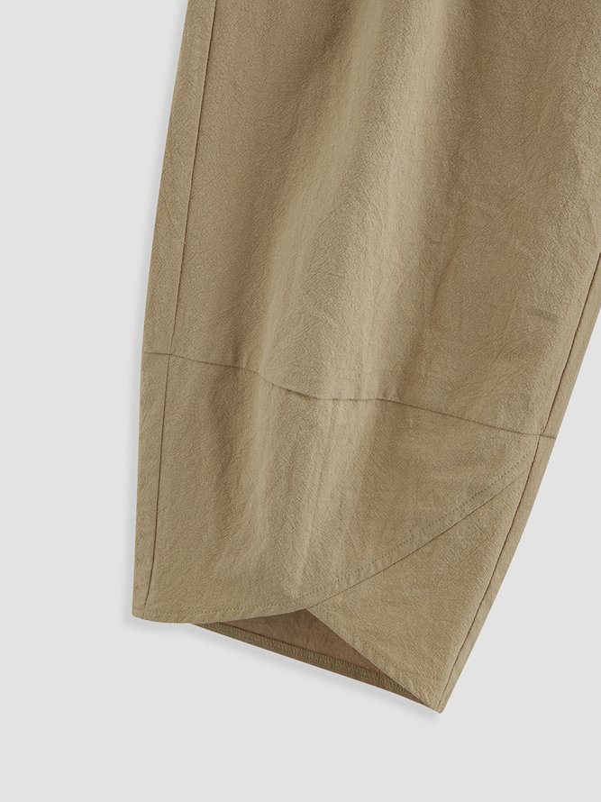 Casual Baggy Plain Linen & Cotton Cropped Pant