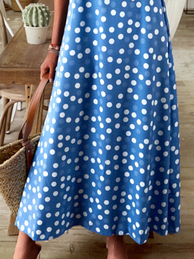 Round Neck Sleeveless Polka Dots Maxi Weaving Dress