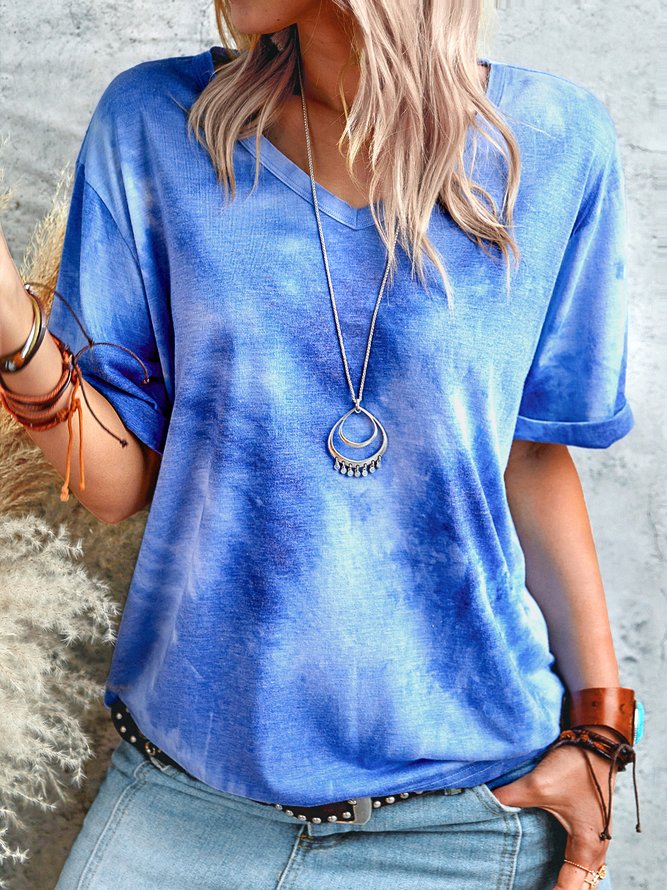 Cotton Ombre/tie-Dye Crew Neck Holiday T-shirt | noracora