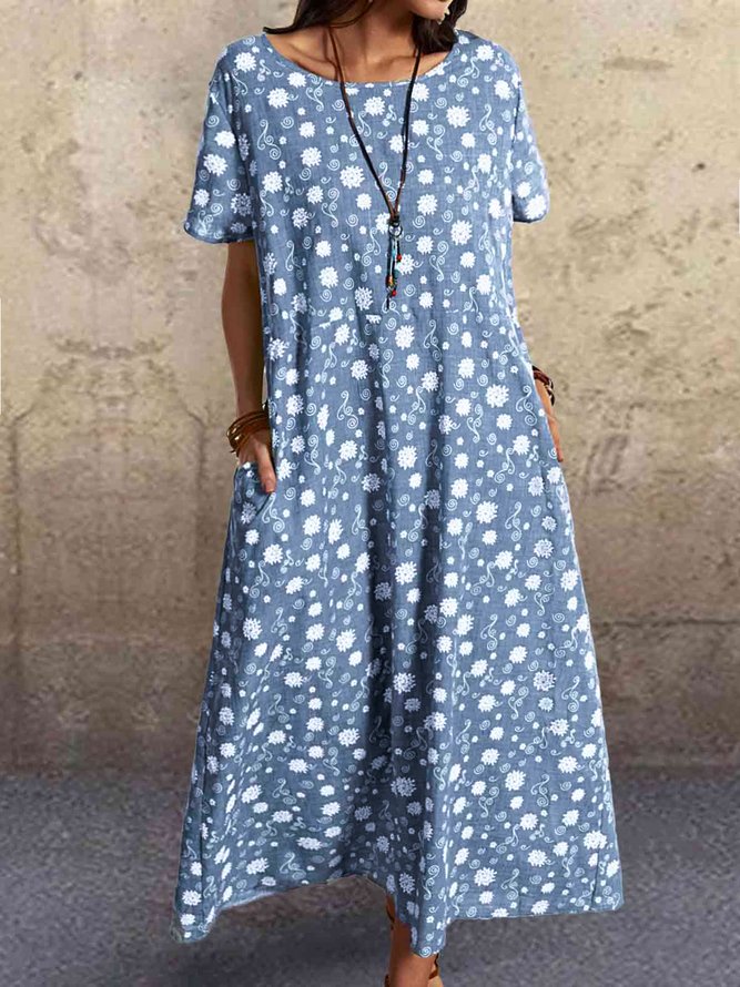 Boho A-Line Short Sleeve Dresses | Clothing | Boho Cotton Floral ...