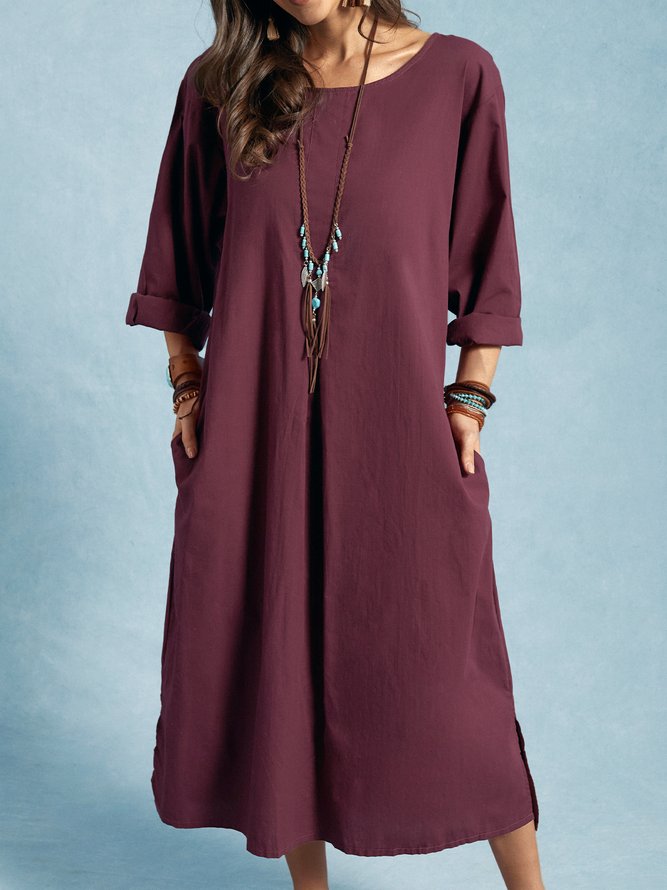 New Women Chic Plus Size Vintage Casual Boho Holiday Long Sleeve Linen Dresses Clothing Long