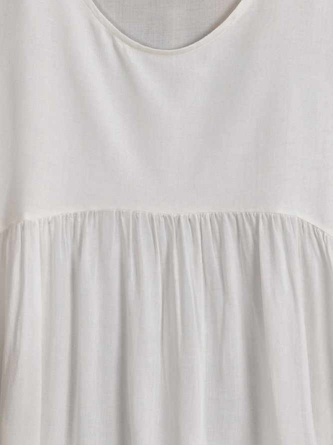 Plus Size Cotton-Blend Vintage Plain T-shirt