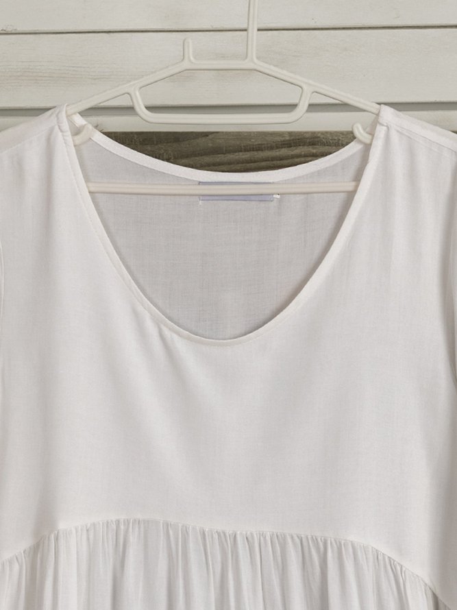 Plus Size Cotton-Blend Vintage Plain T-shirt