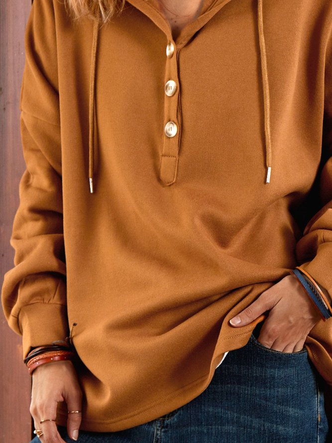 Khaki Long Sleeve Buttoned Sweatshirt