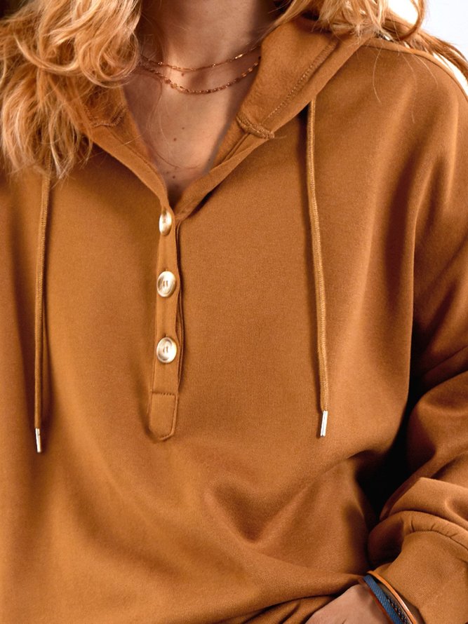 Casual Hoodie Long Sleeve Buttoned Tunic Sweatshirt