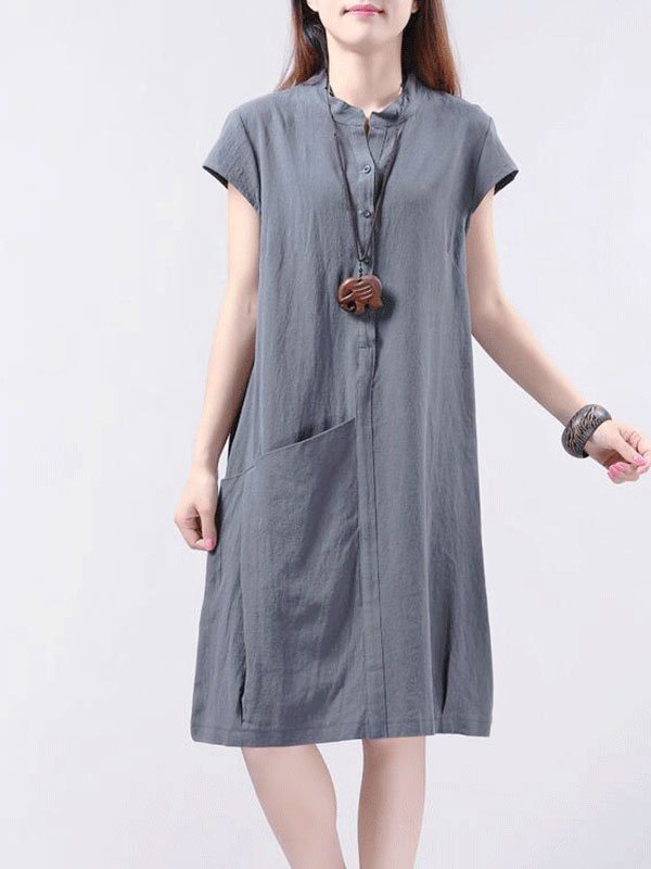 Unique Pocket A-Line Linen Dress | noracora