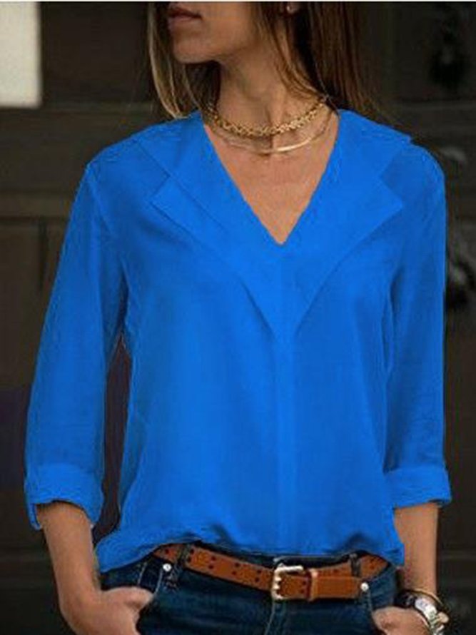 Women V-Neck Solid Color Long Sleeve Blouse | noracora