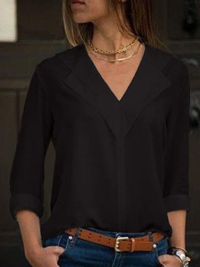 V NECK CROPPED LENGTH BLOUSE