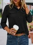 Women Fashion Turn Down Collar Solid  V Neck Long Sleeve Blouse