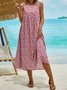 Floral Crew Neck Vacation Cotton Causal Dresses