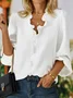 Casual Ruffled V neck Long Sleeve Top