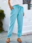 Solid Drawstring Casual Linen Pants Women Trousers