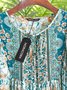 V Neck Floral Vacation 3/4 Sleeve Woven Dress