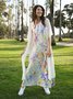 Butterfly Printed Casual Round Neck Dress With Coat Two-Piece Set