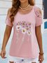 Floral Butterfly Printed Vacation Loosen Scoop Neckline Short Sleeve T-Shirt