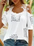 Casual Short Sleeve V Neck Printed Top T-Shirt