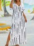 Plus Size Striped Short Sleeve V Neck Casual Dress